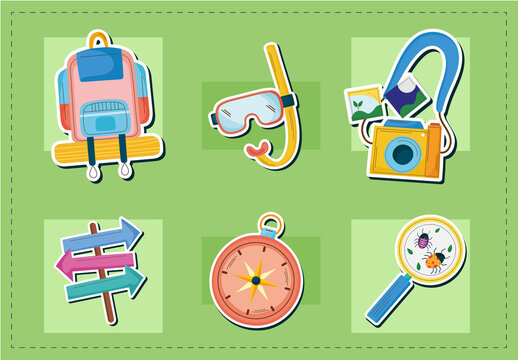 Colorful Camping and Outdoor Adventure Sticker Set