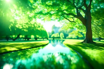 Blur green park, garden outdoor background, blurry tree nature with bokeh light background, Blur nature park in spring and summer