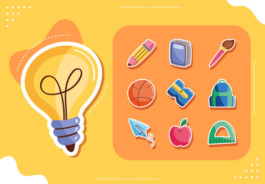 Colorful Back to School Education Sticker Set