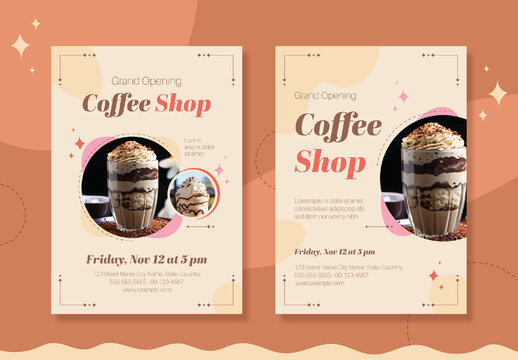 Elegant Beige and Brown Coffee Shop Opening Flyer