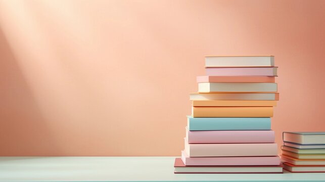 stack of books on a table with clean background, background image, generative AI