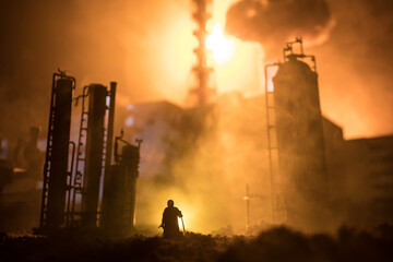 Creative artwork decoration. Chernobyl nuclear power plant at night. Layout of abandoned Chernobyl...