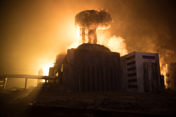 Creative artwork decoration. Chernobyl nuclear power plant at night. Layout of abandoned Chernobyl...