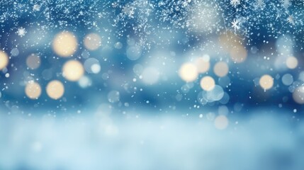 Christmas winter background with snow and blurred bokeh.Merry christmas and happy new year greeting card with copy-space- generative AI
