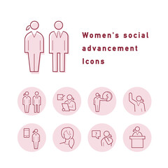働く女性と女性の社会進出のカラーアイコンセット