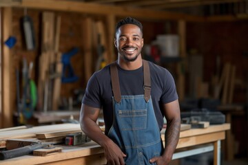 Black Man Carpenter Occupation Career Workplace Background Generative AI