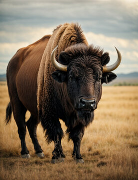 Hermosa imagen de un imponente y grandioso búfalo en una llanura