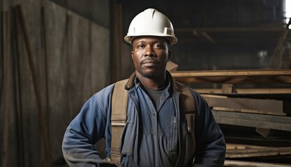 Black Male Construction Worker Employee Employment Work Environment Backdrop Generative AI