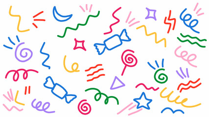 birthday pattern with colorful lines,Fun colorful line doodle pattern. Creative minimalist style art background for children or trendy design with basic shapes.