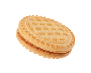 Tasty sandwich cookie with cream isolated on white