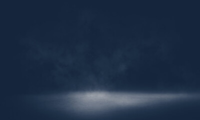 empty room with floor Abstract stage of dark room concrete floor. 
stage background for product placemen, Panoramic view of the abstract fog. White cloudiness, mist or smog moves on black