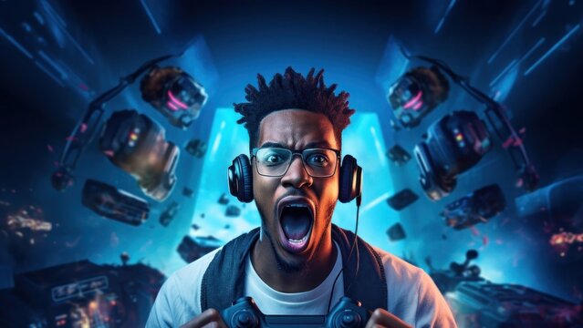 Black Male Gamer Professional Employment Workplace Backdrop Generative AI