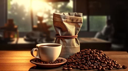 Foto op Plexiglas cup of coffee with beans © TeamX