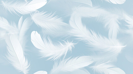Soft light fluffy a white feathers falling down in the sky. Feather abstract freedom concept.