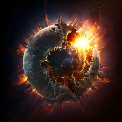 earth being hit by solar flare gloomy dark detailed and intricate centered composition symmetrical volumetric cinematic anthropomorphic dramatic lighting highly detailed fantasy biological wide FOV 