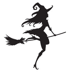 Fototapeta premium Silhouette of a young witch on a white background