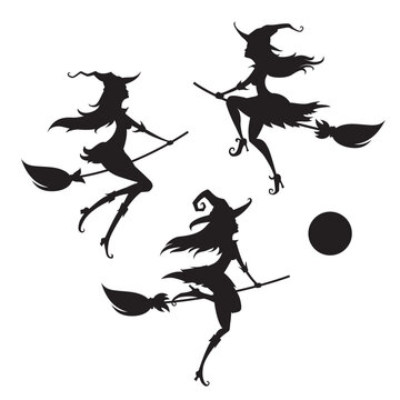 Set of a young witches on a white background