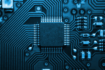 Close up of Chip IC on PCB, PCB circuit board, microprocessor, Main board PCB, Electrical part.