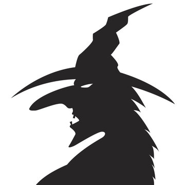 Silhouette of the head of the old witch isolated on a white background