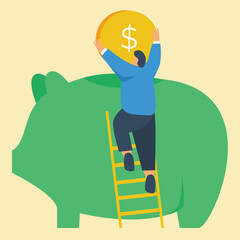 Businessman with coin saving of vector finance illustration