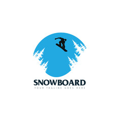 Silhouette of a snowboarder jumping isolated. Vector illustration