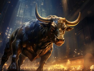 Wall street bull. Concept to show up turn in stock market. generative AI