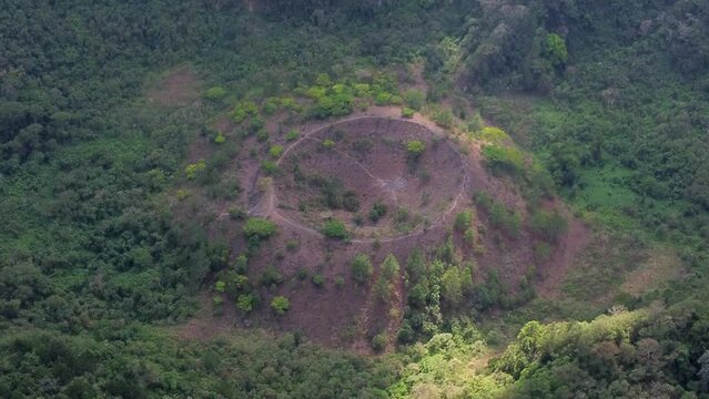 Aerial view of ash cone inside huge crater of San Salvador volcano