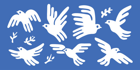 Dove Bird mattise naive hippie groovy bloblend quirky style logo vector set icon illustration bundle