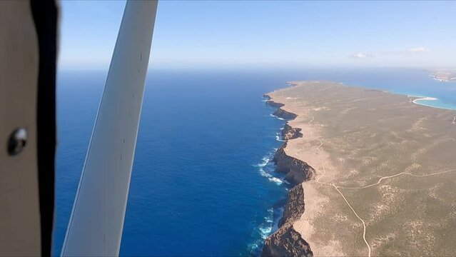 Flying over Dirk Hartog Island with a view of the cliffs Shark Bay Western Australia