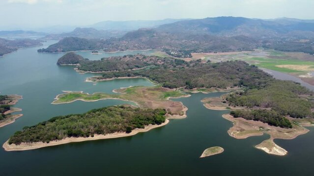 Aerial view: low water reservoir and Copapayo village in El Salvador