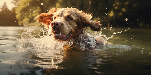 photo illustration of a dog swimming