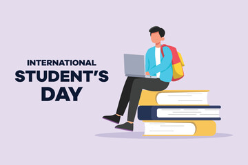 International student's day concept. Happy students. Colored flat vector illustration isolated.