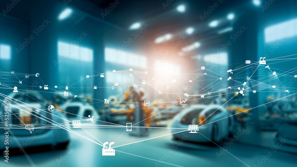 Aufkleber automobile factory and communication network concept.