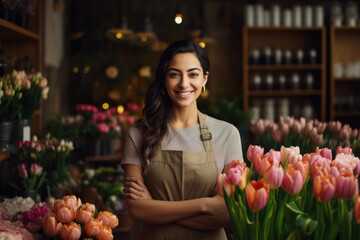 Portrait of beautiful florist at a flower shop