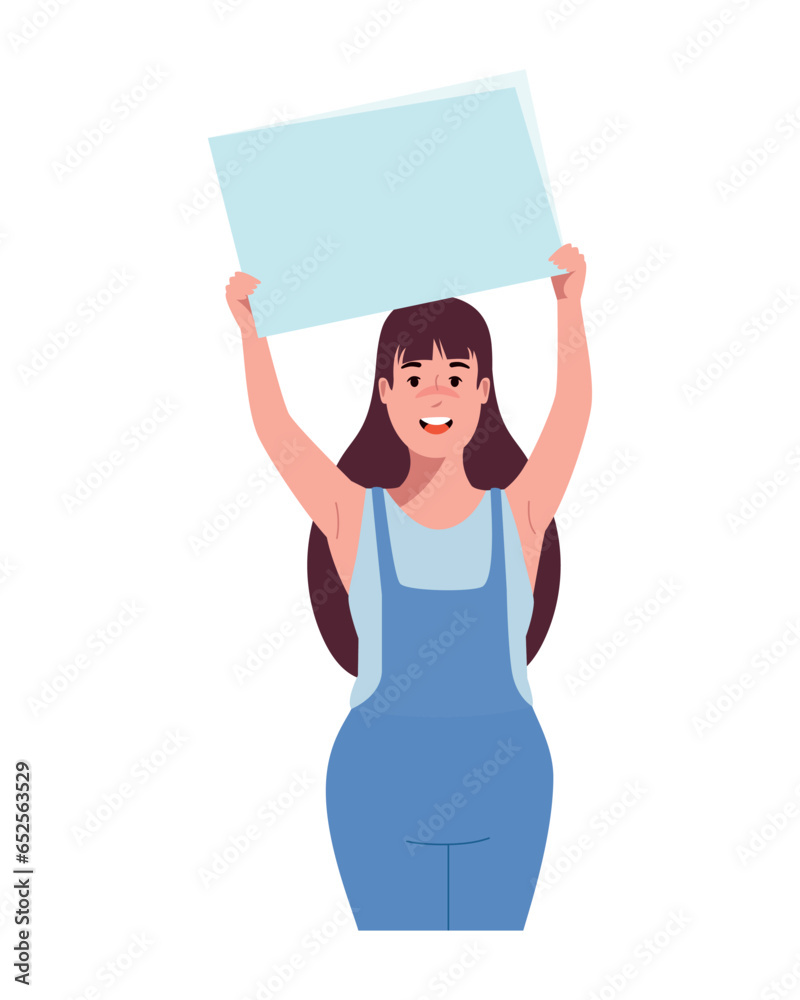 Sticker activist woman raised arm