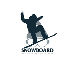 Silhouette of a snowboarder jumping isolated. Vector illustration