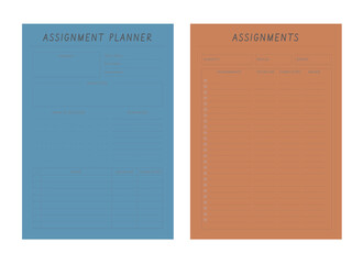 (Ocean) set of Assignments Planner. Minimalist planner template set. Vector illustration.