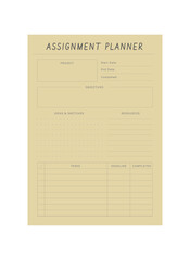 (Yellow) Assignments Planner. Minimalist planner template set. Vector illustration.