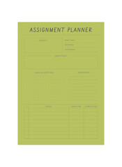 (Green) Assignments Planner. Minimalist planner template set. Vector illustration.