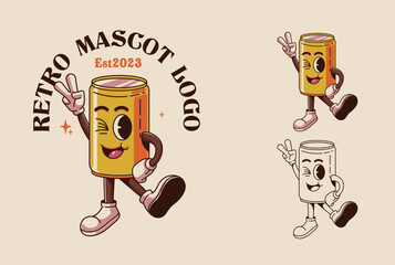 Beverage Vintage Logo Cartoon Retro Mascot Design Vector Illustration