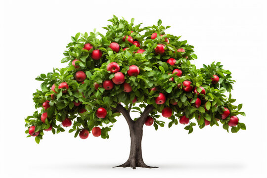 red apple tree isolated on white