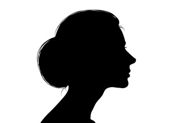 シニヨンヘアの女性のシルエット  上半身横顔アップのイラスト