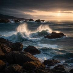 Obraz premium Mystical Nighttime Seascape Magic Unveiled, Generative AI