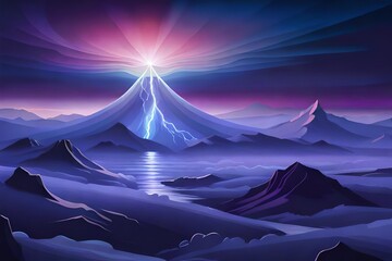 landscape with mountains and snow, with shine top