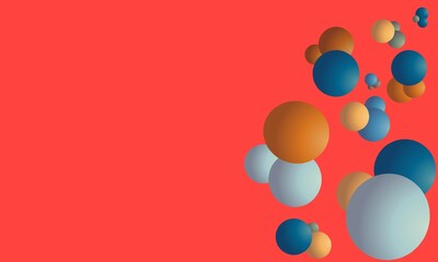 Illustration of colorful spheres on the red background.