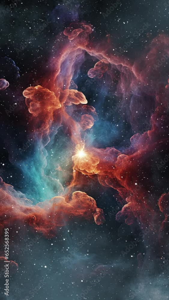 Wall mural a colorful animation of a cosmic nebula rotating with stars in the distance.