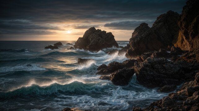 Mystical Nighttime Seascape: A Photographer's Paradise, Generative AI