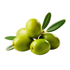 Obraz premium green olives with leaves on branch isolated on transparent background Remove png, Clipping Path
