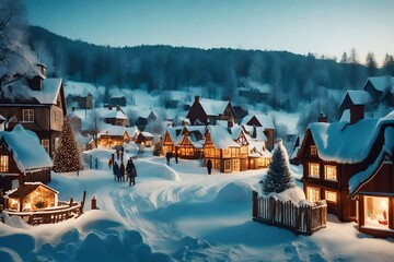 Wooden house in a nature area covered with freshly fallen snow.