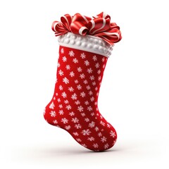 Festive Christmas stocking with delicious candies on a white background.